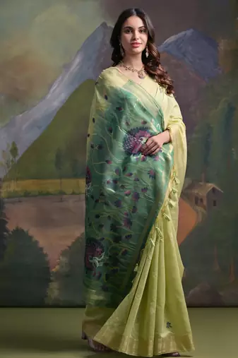 Women yellow Art silk handloom saree