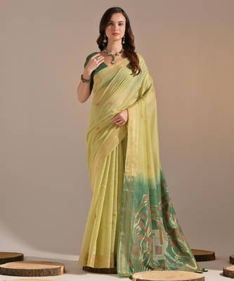 Women yellow cotton handloom saree 1