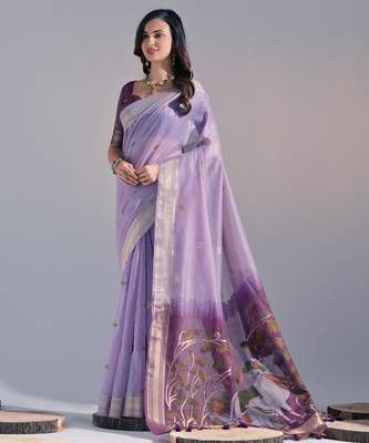 Women light purple cotton handloom saree 1