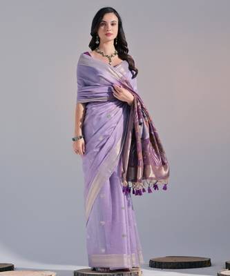 Women light purple cotton handloom saree 2
