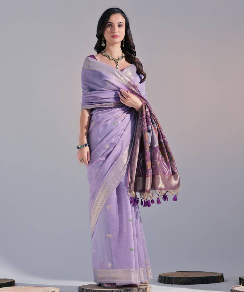 Women light purple cotton handloom saree