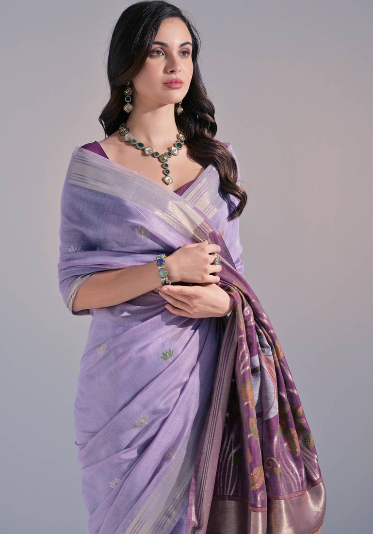 Women light purple cotton handloom saree