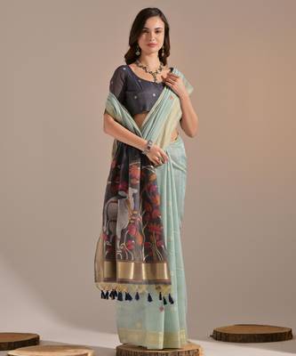 Women grey cotton handloom saree 2