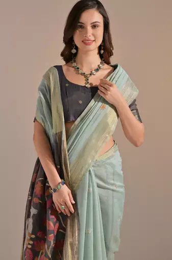 Women grey cotton handloom saree