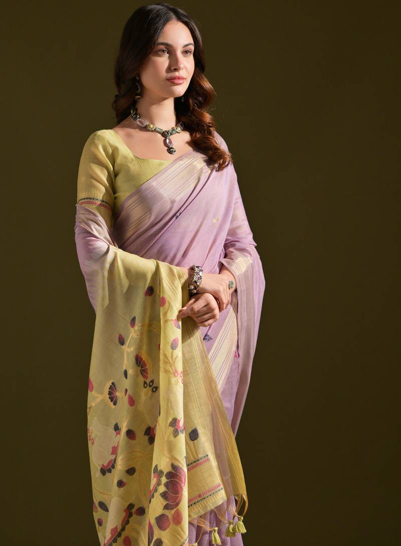 Women purple cotton handloom saree