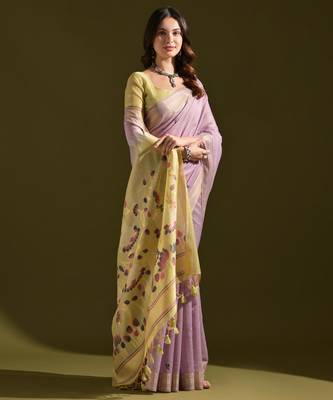 Women purple cotton handloom saree 4