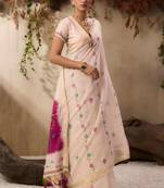 Women cream cotton handloom saree