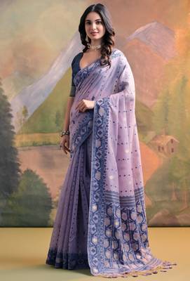 Women light lavender cotton handloom saree 1