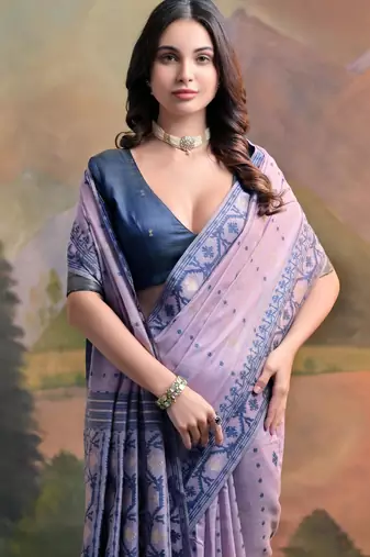 Women light lavender cotton handloom saree