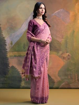 Women light pink cotton handloom saree 2