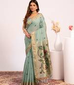 Women firozi cotton handloom saree