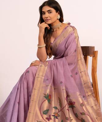 Women purple cotton handloom saree 2