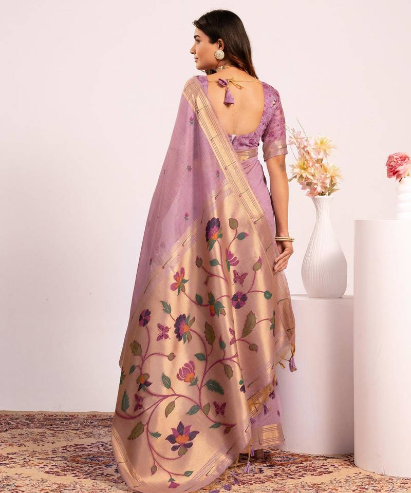Women purple cotton handloom saree