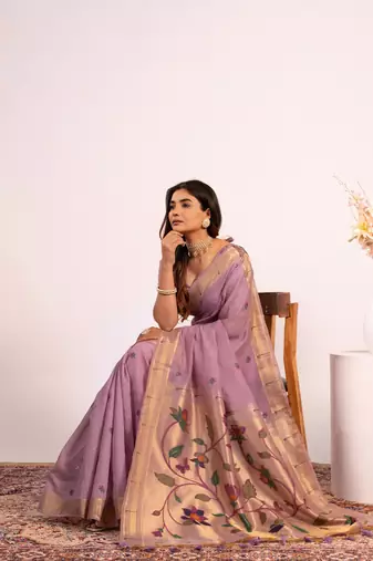 Women purple cotton handloom saree