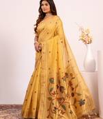 Women yellow cotton handloom saree