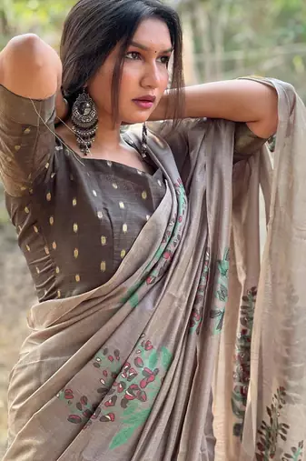 Women grey Art silk handloom saree