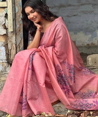 Women pink Art silk handloom saree 3
