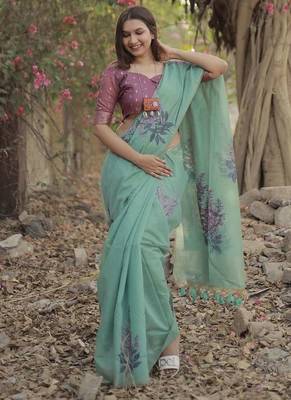 Women rama Art silk handloom saree 1