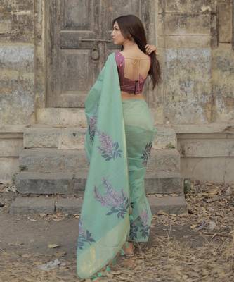 Women rama Art silk handloom saree 4