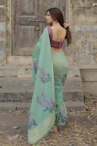 Women rama Art silk handloom saree