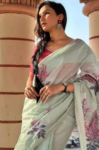 Women sky blue Art silk handloom saree