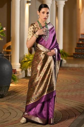 Women purple Art silk handloom saree