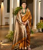 Women orange Art silk handloom saree