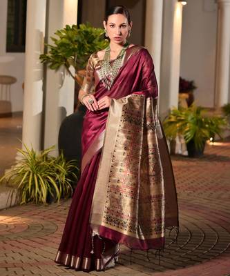Women magenta Art silk handloom saree 1