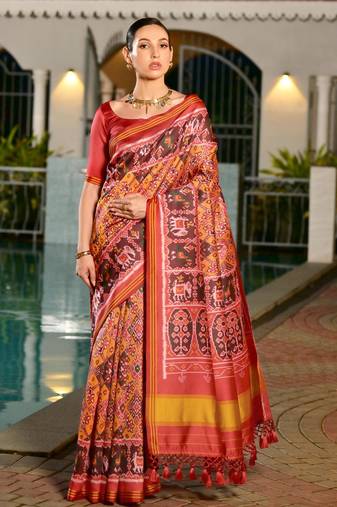Women multicolor Art silk handloom saree