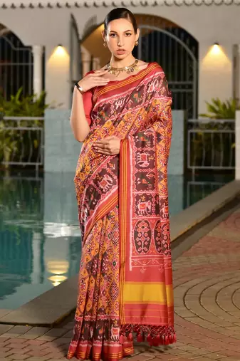 Women multicolor Art silk handloom saree