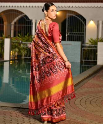 Women multicolor Art silk handloom saree 3