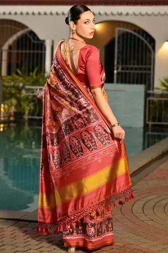 Women multicolor Art silk handloom saree