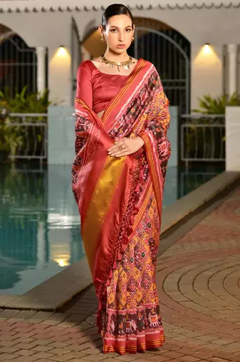 Women multicolor Art silk handloom saree