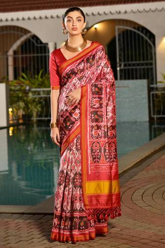 Women multicolor Art silk handloom saree