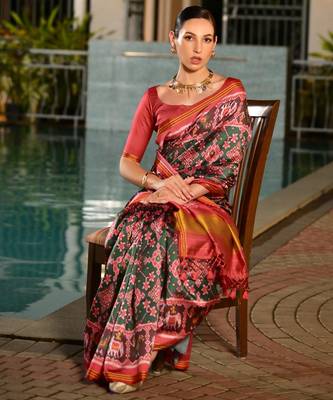 Women multicolor Art silk handloom saree 4