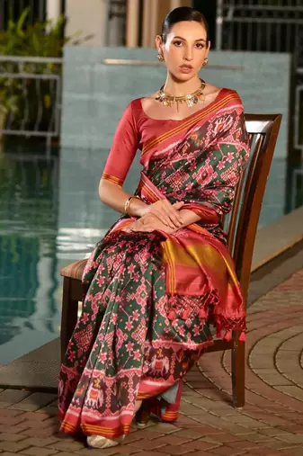 Women multicolor Art silk handloom saree