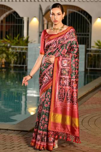 Women multicolor Art silk handloom saree