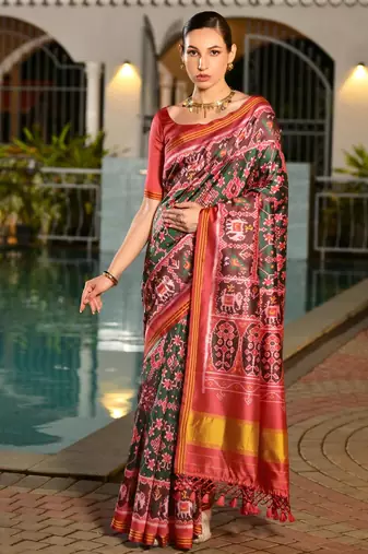 Women multicolor Art silk handloom saree