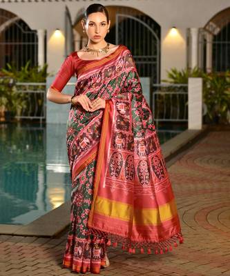 Women multicolor Art silk handloom saree 2