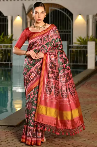 Women multicolor Art silk handloom saree