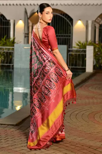 Women multicolor Art silk handloom saree