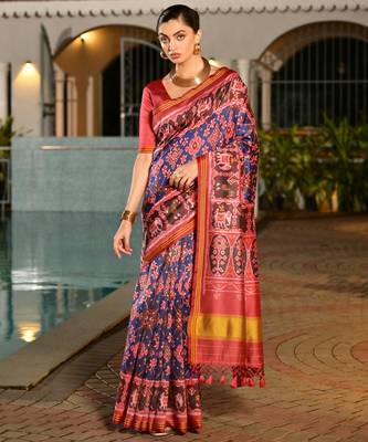 Women multicolor Art silk handloom saree 1