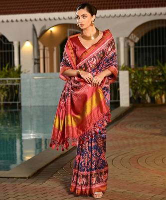Women multicolor Art silk handloom saree 4
