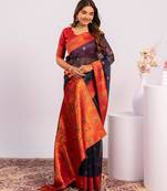Women blue Art silk handloom saree