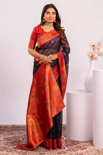 Women blue Art silk handloom saree