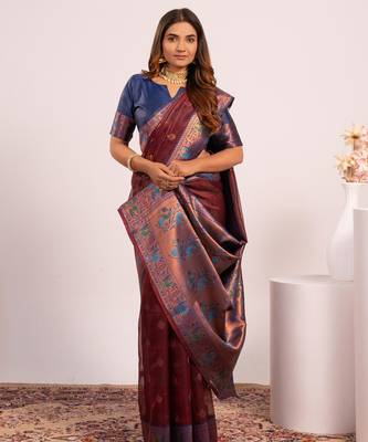 Women coffey Art silk handloom saree 1