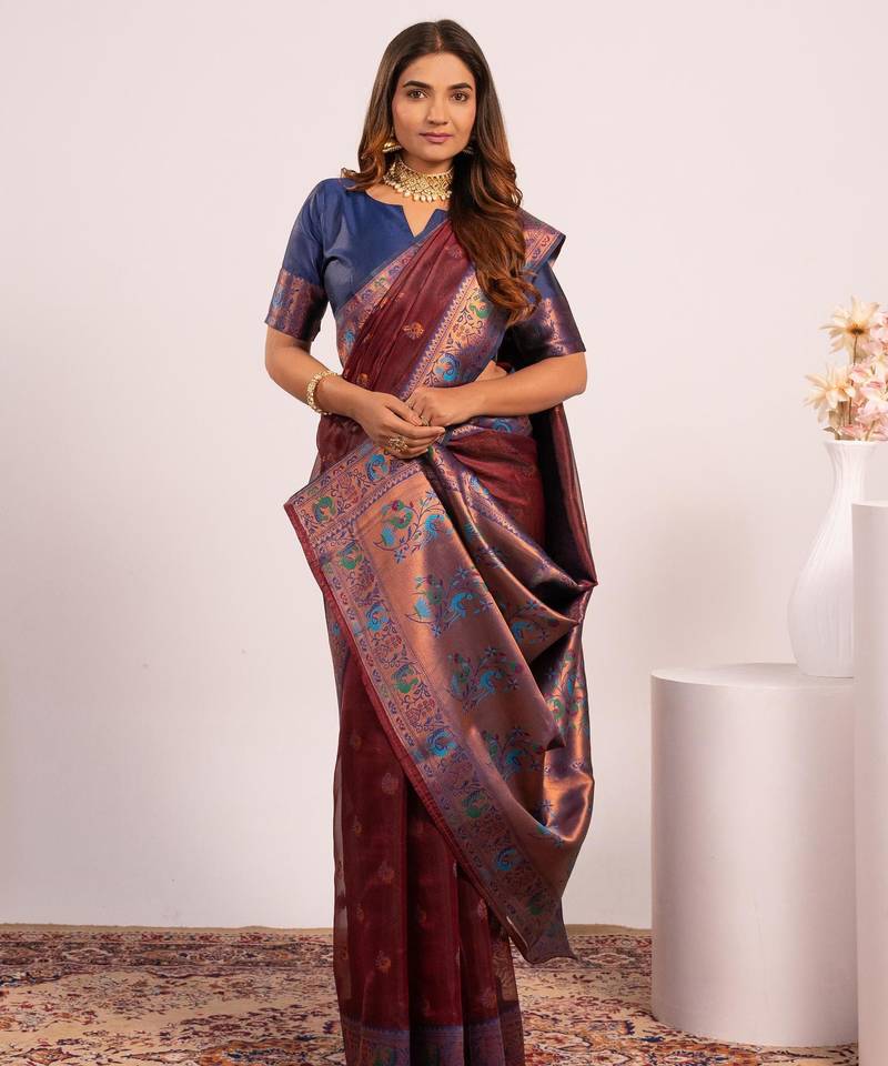 Women coffey Art silk handloom saree