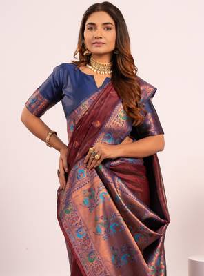 Women coffey Art silk handloom saree 5