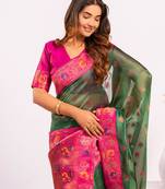 Women green Art silk handloom saree
