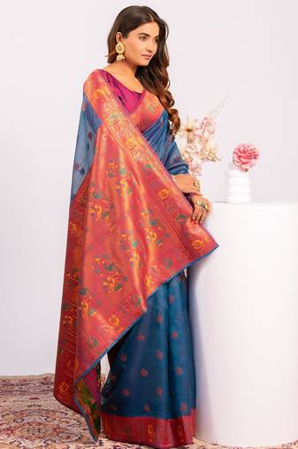 Women rama Art silk handloom saree